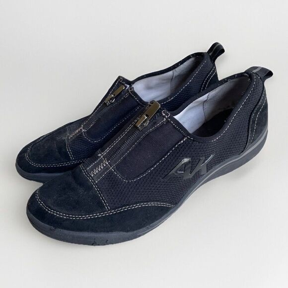 AK Anne Klein Sport Black Gerdie 9M Low-Top Textile Zip Activity Women Slip Ons - Picture 1 of 10